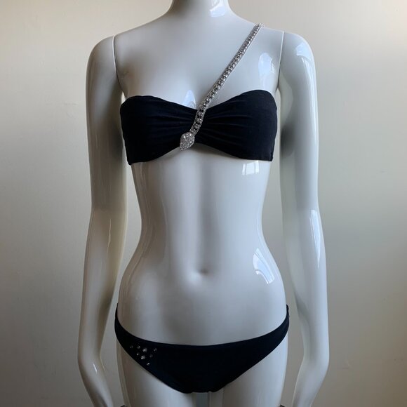 Sauvage black swarovski crystal one shoulder Snake bandeau bikini set